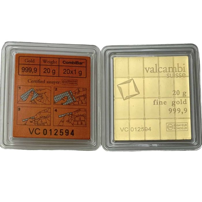 20 gram Gold Valcambi Suisse CombiBar .9999