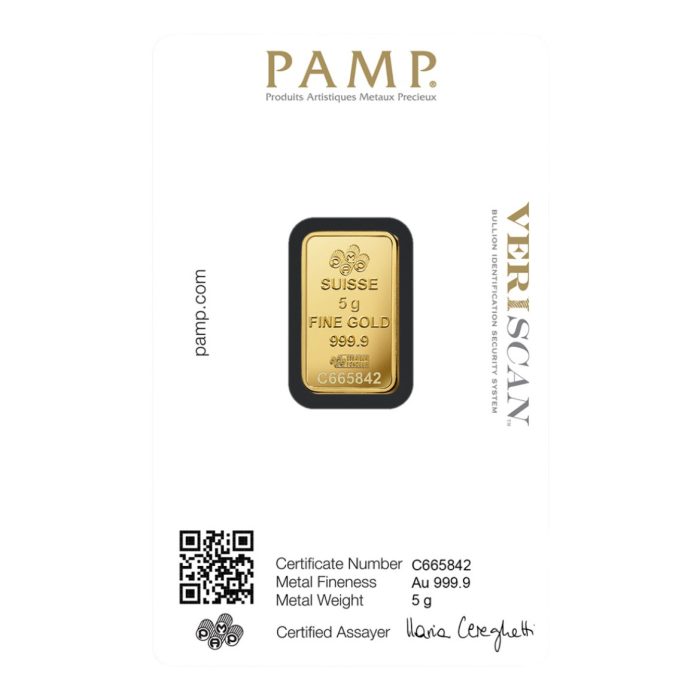 5 gram PAMP Suisse Gold Bar .9999 - Image 2